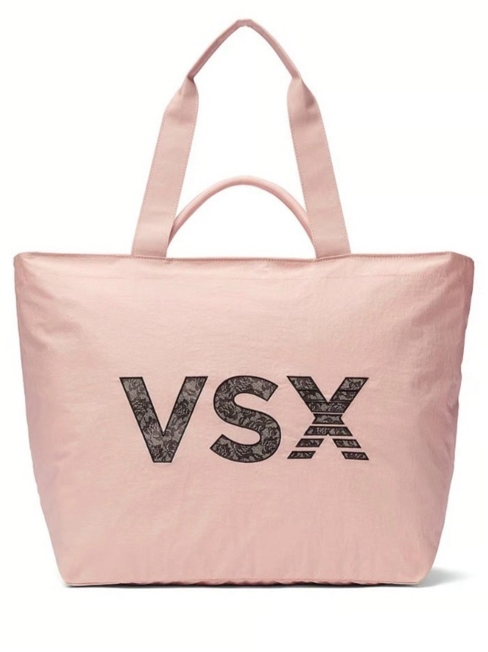 Victoria's Secret VSX Large Tote Bag Light Pink With Lace Black Logo - Picture 1 of 8